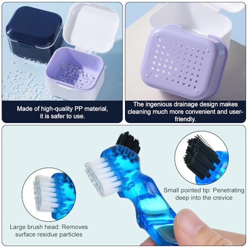 GmeDhc Zahnprothesen Box mit Prothesenbürste, Prothesendose, Zahnschiene Box, Dental Pod, Zahnspangendose, Unsichtbare Zahnspangen Aufbewahrungsbox fur Halterung, Reinigungsbox
