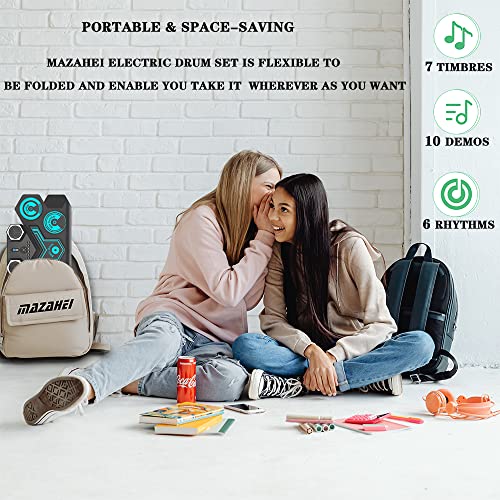 Mazahei Electronic Drum Set, Portable Tabletop Electric Drum Kit With Build-In Stereo Speaker, 9 Silicon Drum Pads Drum Pedal Drum Sticks, Ideal Kids Drum Toy Gift For Birthday Halloween Christmas #TOP5