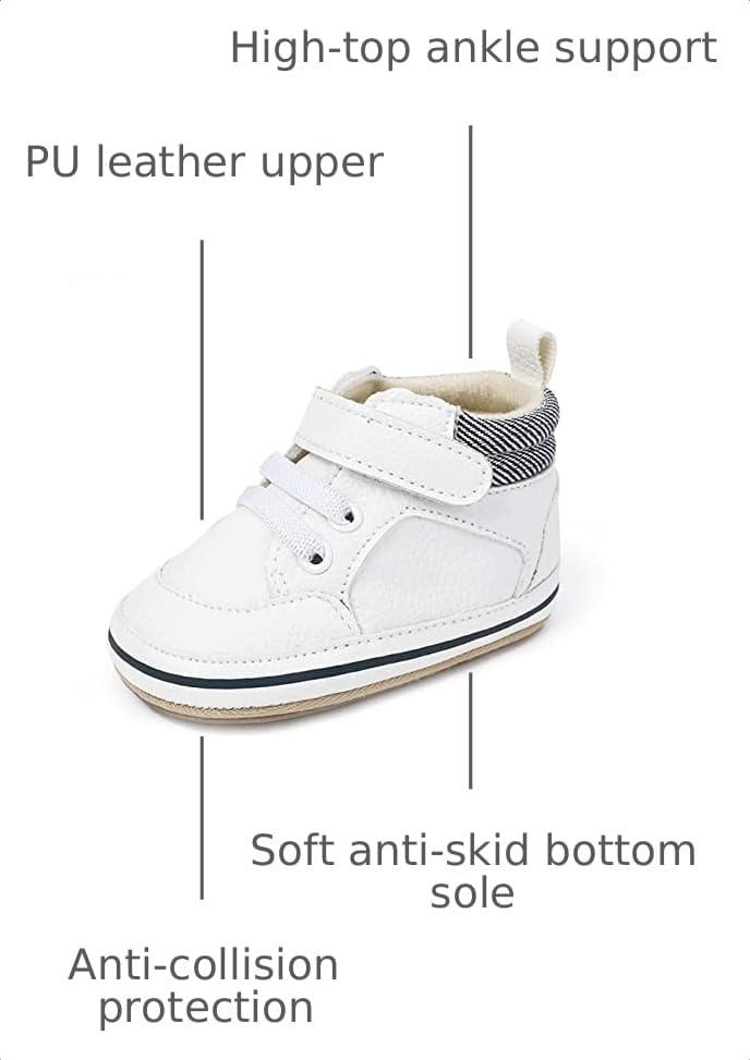 Image of SOFMUO Baby Boys Girls High Top Ankle PU Leather Sneakers Soft Rubber Sole Infant Moccasins Newborn Oxford Loafers Anti-Slip Toddler Wedding Uniform Dress Shoes