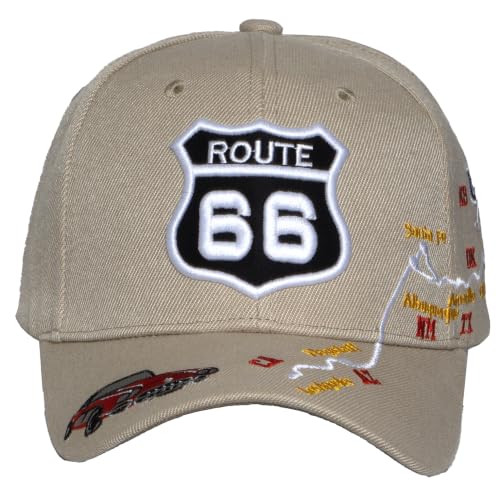 Image of TOP HEADWEAR Route 66 Embroidered Baseball Cap Americana Travel Hat | Mens Womens Historic Highway Inspired Style & Detailed Road Map Embroidery