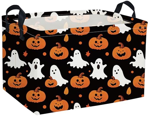 Image of Essme Rectangular Halloween Basket,Ghost Baskets Empty with Handles,Cute Baskets for Kids Halloweens Room Decor,Boys and Girls, Candy Basket,(Cute Ghost)