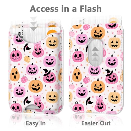 Image of Halloween Pink Pumpkins for Magsafe Wallet Compatible with iPhone 17 /16 /15 /14 /13 /12 Series Pro Max Plus (Magnetic Card Holder for Women) (Fit 3 Cards Lether Phone Magnet Mag Safe Wallets)