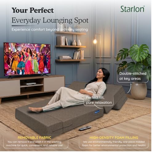 Image of Starlon 1 Seater Sofa Cum Bed Foldable 3-in-1 Sofa Bed with 1 Year Warranty, Washable Jute Fabric Cover | Coffee Brown 2.5x6 Ft