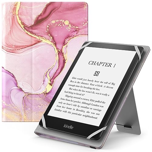 MoKo Funda para 6-7“ Tablet, PU Estuche Niño con Correa de Mano para 6-7“ Tablet, Auto Sueño/Estela, Mármol Dorado Rosa