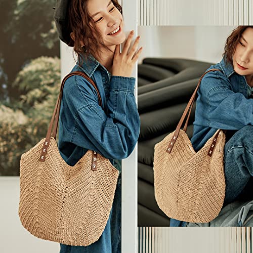 Image of Hand-woven Soft Large Straw Shoulder Bag Retro Boho Tote Bags Summer Beach Bag Rattan Handbag