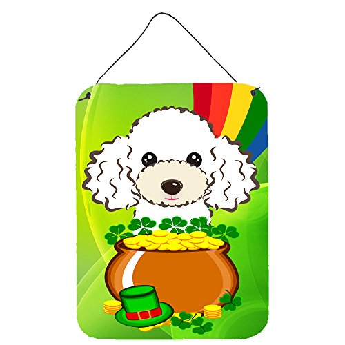Caroline's Treasures BB2001DS1216 White Poodle St. Patrick's Day Wall or Door Hanging Prints Aluminum Metal Sign Kitchen Wall Bar Bathroom Plaque Home Decor Front Door Plaque, 12x16, Multicolor