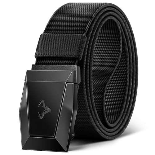 BULLIANT Men Tractical Belt,Stretch Western Rigger Web Belt For Cowboy Military Heavy Duty Hiking Hunting 1.5'-Cut For Fit(Black,34'-38' Waist Adjustable)