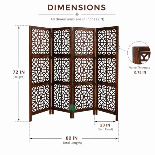 Image of Wooden Room Divider 6 Feet, 4-Panel Folding Wooden Partition for Living Room, Office, Pooja Room, Restaurant, Kitchen & Balcony (2W x 1.82H Meters). (Brown-Circle Lattice)