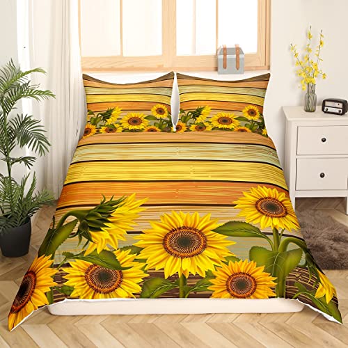 Housse de couette texture en bois et fleurs pour une chambre style chalet nature - 4