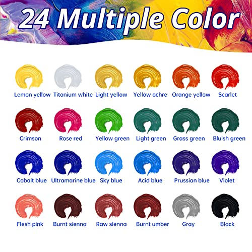 Htvront Acrylic Paint Set Of 24 Colors (60 Ml), Acrylic Paint Set For Adults And Kids With 3 Paint Brushes And 1 Color Palette, Acrylic Craft Paint For Ceramic/Wood/Stone/Board/Canvas. #TOP1