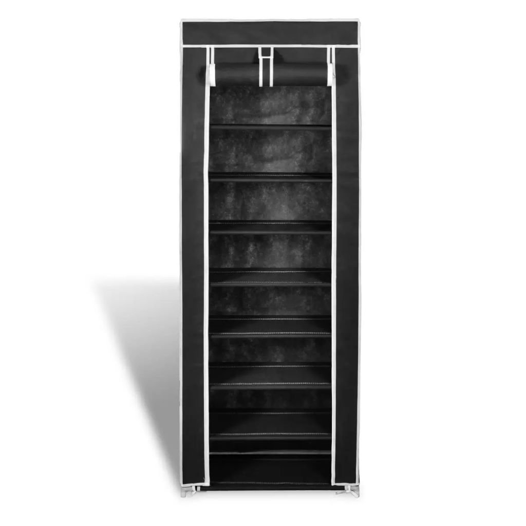 Zapatero de Tela con Cubierta Negro 57x29x162 cm Gabinete Organizador de Almacenamiento de Zapatos de Tela a Prueba de Polvo