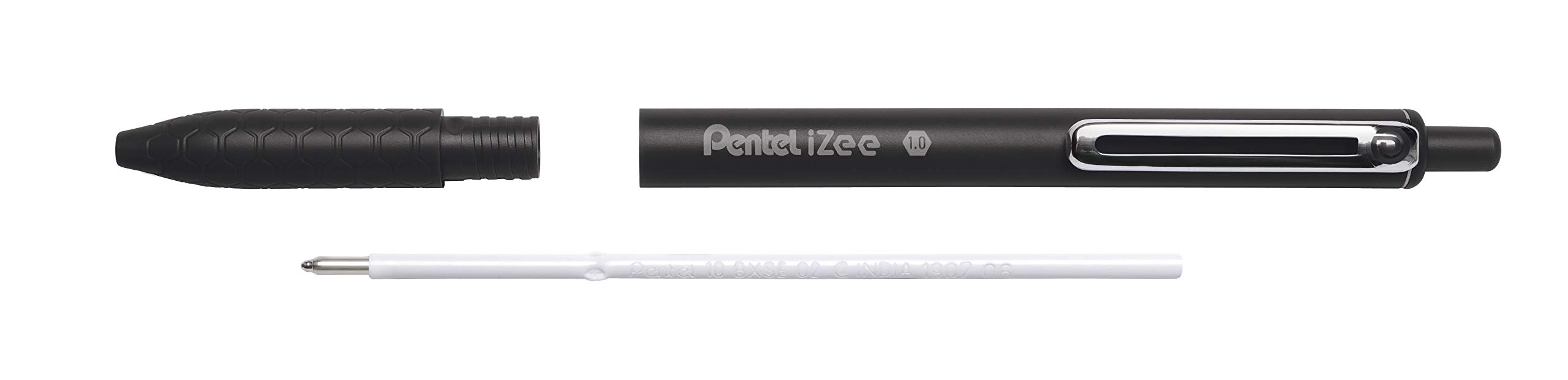 Pentel iZee BX470 Długopis chowany z tuszem o niskiej lepkości, szeroka końcówka 1 mm, opakowanie 10 długopisów czarny x 4, czerwony x 1, niebieski x 4, zielony x1