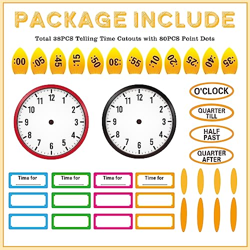 Image of WhatSign Telling Time Bulletin Board Decorations 38Pcs Telling Time Bulletin Board Set Learning to Tell Time Clock Cutouts Early Childhood Development Products Kid Age Range