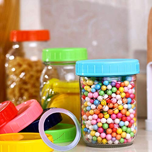 24 Pack Canning Lids Regular Mouth - Plastic Mason Jar Lids With Silicone Seals Rings Fits Ball/Kerr Jars, Leak-Proof & Anti-Scratch Resistant Surface, 8 Colors #TOP4
