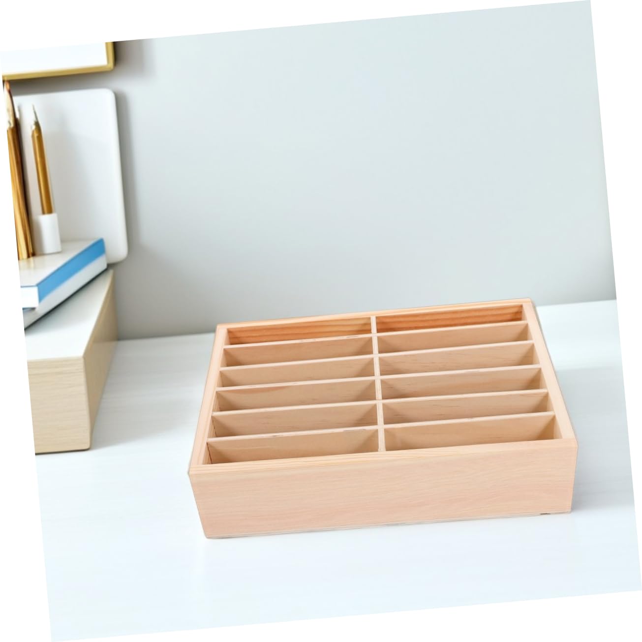 Hemobllo Scatola Porta Telefono in Legno 12 Scomparti Set Da 2 Organizer Da Tavolo Per Cellulare Supporto Per Cellulare Ufficio Aula Riunioni Gestione Salvaspazio e Protezione Dispositivi