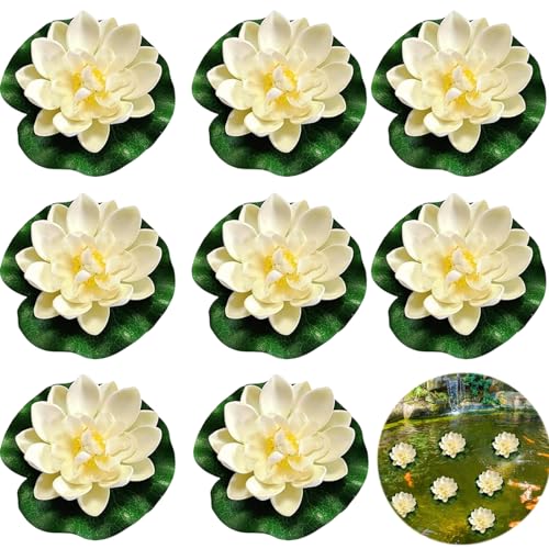 WJMY Künstliche Seerosen Set - 5 Blüten + 4 Blätter Für Teich & Aquarium