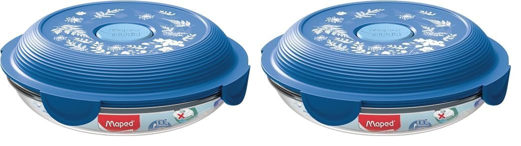 Maped Picnik Assiette Déjeuner En Verre 700 Ml Avec Couvercle Étanché - Cyanotype Bleu - Micro-ondes, Four, Lave-Vaisselle OK - Lunch Box Anti-Fuites