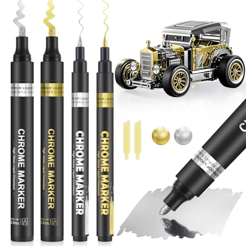 4Pcs Permanent Chrome Paint Markers,Liquid Mirror-Chrome Paint Pen for Metal,Jewelry,Model