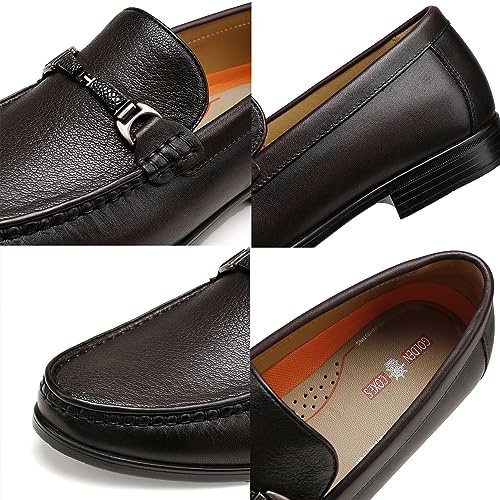 Image of Black Leather Dress Shoes for Men, Casual Metal Buckle Formal Business Shoes Wedding Slip on Loafer Party Dress Shoes