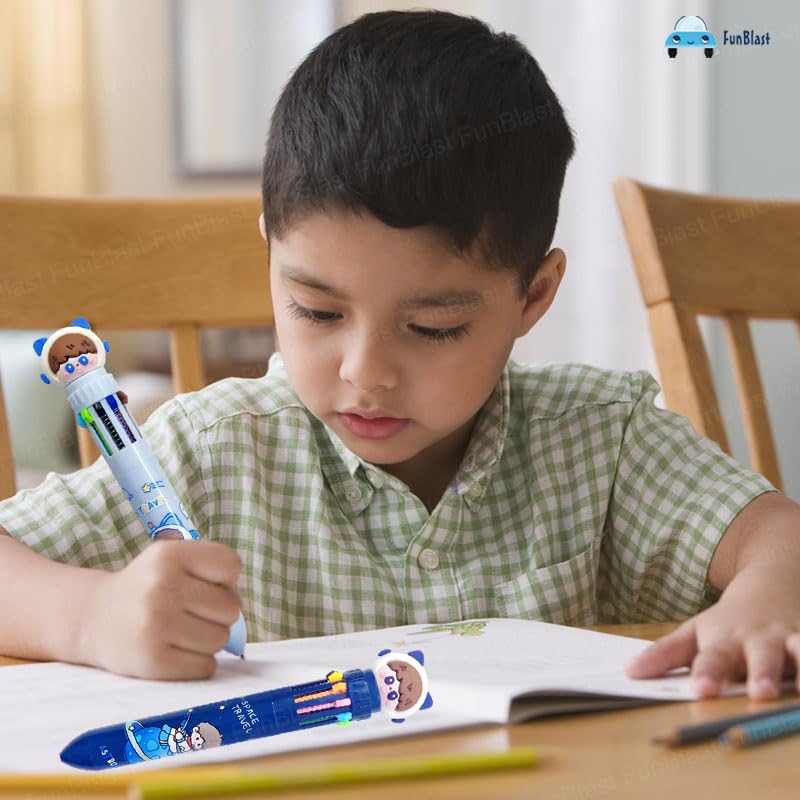 Image of FunBlast 10 In 1 Ball Pens for Writing - Cartoon Design Lightweight Ball Pen with Comfortable Grip for Extra Smooth Writing, Stationery for School & Office, Birthday Return Gift (Space)