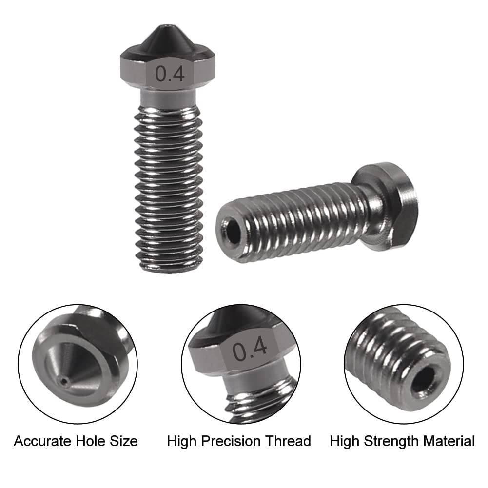 UMLIFE 10PCS 0.4mm Volcano Nozzles for E3D V6 Hotend 3D Printer, High Temperature Nozzle for 1.75mm filaments Volcano Heater Block J-Head Hotend Extruder