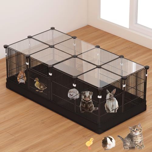 22 Panels Small Animal Playpen, Pet Playpen with Doors & Waterproof Mat, Metal Wire Yard Fence for Rabbits, Guinea Pigs, Hamsters, Chicken, Hedgehogs, Indoor Outdoor C&C Cage Black