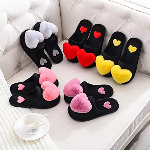Women's Heart Love Fuzzy Slippers - Black Slide-On, Fluffy & Comfortable Indoor Cozy Slippers2