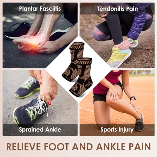 Copper Ankle Brace, Copper Infused Ankle Support Compression Sleeve for Foot Pain Relief, Plantar Fasciitis, Sprained Ankle, Achilles Tendonitis, Open Toe Compression Socks for Men Women(M) - Image 5
