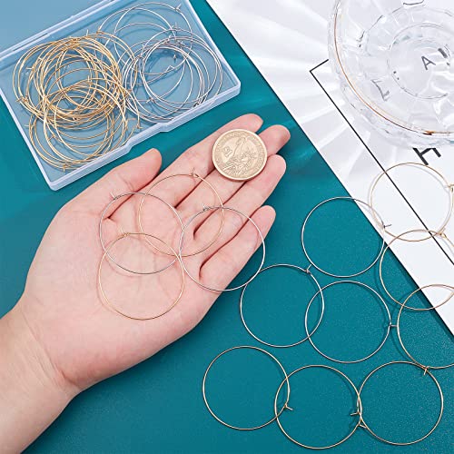 UNICRAFTALE about 60pcs 40mm 2 Colors Earring Hoops 316 Stainless Steel Hoop Earrings Wine Glass Charms Rings for DIY Earring Making Golden & Stainless Steel Color - Image 2