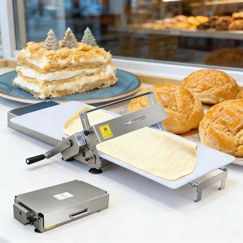 LBJDJYB Laminadora de Masa Plegable Manual, Máquina para Estirar Masa Acero Inoxidable, Grosor Ajustable 0-27mm Laminadora de Hojaldre, para Croissants Pizza Pasta Fresca