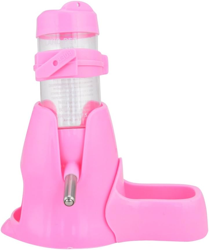 Guardians Hamster Water Bottle, Little Pet Automatic Drinking Bottle with Food Container Base Hut Hanging Water Feeding Bottles Auto Dispenser for Small Animals(80ml,Pink)