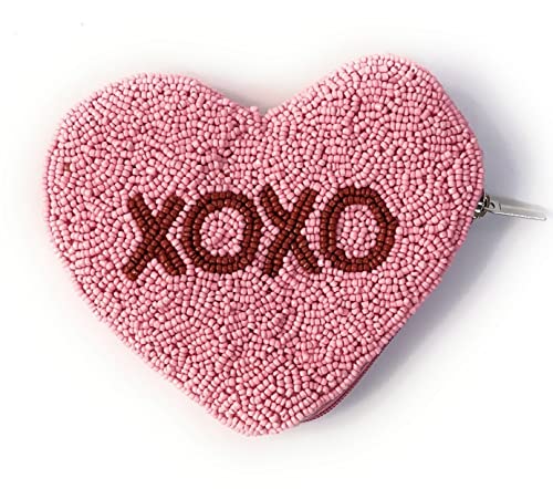 Xoxo Coin Purse, Candy Heart Coin Purse, Valentines Day Gifts, Coin Purse Pouch, Beaded Coin Purse, Beaded Purse, Best Friend Gift, Positive Gifts, Party Favors, Wallets For Her, Pink #TOP20