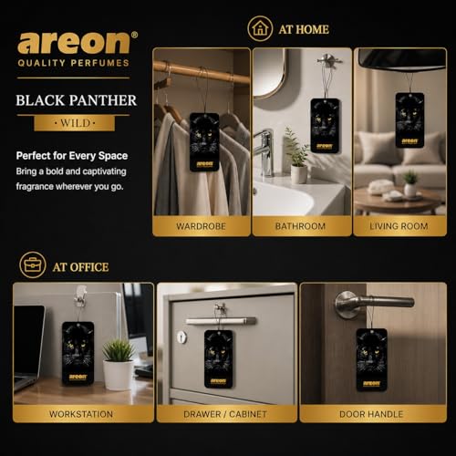 Image of AREON WILD - Hanging Custom Cute Funny Car Air Freshener for Home & Office - Premium Cologne Perfume with Natural Fragrances - Long Lasting, Fresh, Luxurious Scent - Stylish Design - Black Panther