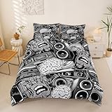 Feelyou Graffiti Bedding Set for Teens Boys Queen Rock Music Theme Duvet Cover Set Hip Hop Comforter Cover Set Kids Teenage Street Art Quilt Cover Hippie Room Decor Bedding with 2 Pillow Shams (3Pcs)