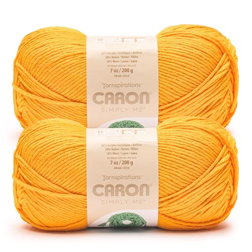 Image of Caron Simply Me, Soft Yarn for Crocheting, Citrine, 2-Pack | #5 Bulky Yarn, 62% Acrylic 20% Nylon 18% Wool, Soft Yarn for Knitting, Crochet, Hobby Crafts, 197yd, 160g /5.64oz per skein