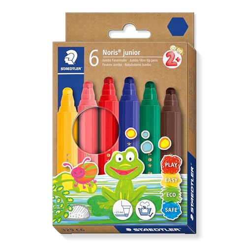 STAEDTLER Noris® junior 329 Fasermaler,hexagonale Schaftform ideal für kleine Kinderhände, Umweltfreundliche Kartonverpackung.329 C6
