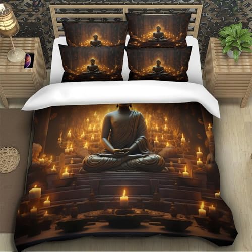 Housse de couette Bouddha anti-allergie pour lit double en microfibre douce