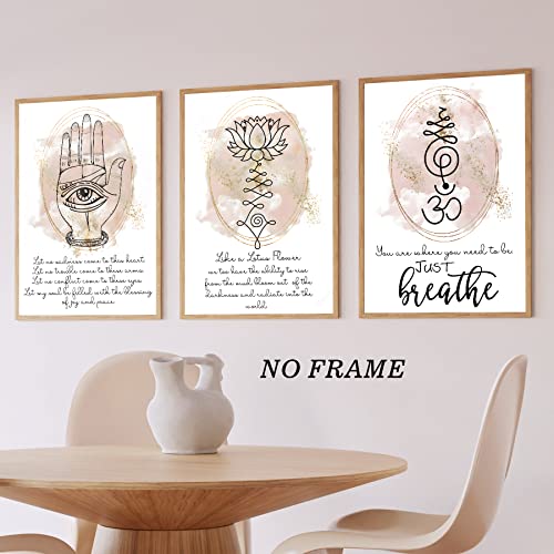 Buddha Quotes Print Zen Inspirational Wall Art Buddha Lotus Flower Art Om Symbol Poster Positive Quotes Wall Art Buddha Statue Picture For Living Room Bedroom Wall Decor 16X24Inchx3 Frameless Poster #TOP2