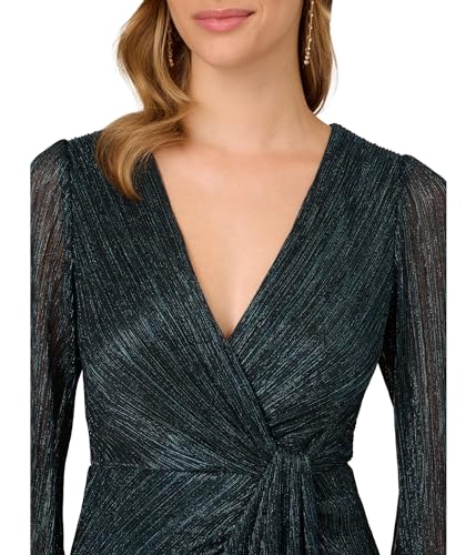 Image of Adrianna Papell Women's Metallic Mesh Draped Gown