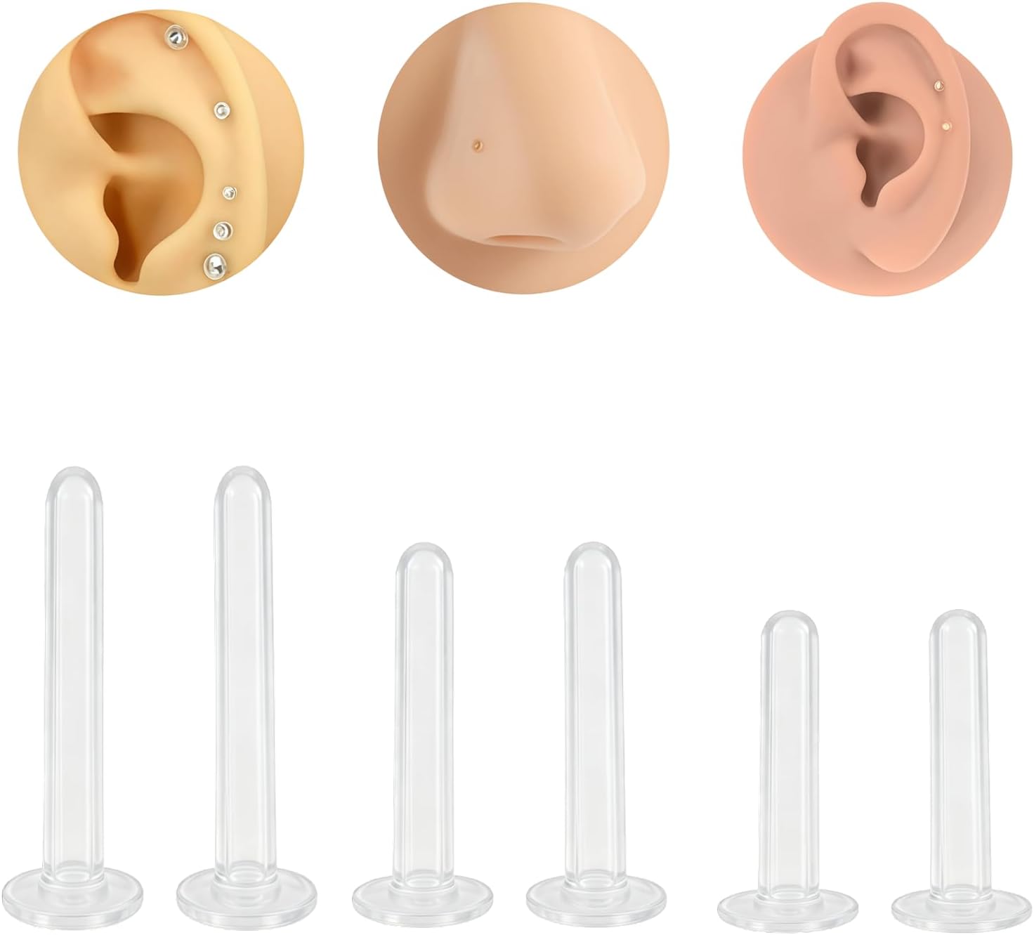 3Pair 14G 16G 18G Glass Piercing Retainers,8-12mm Retainer Glass Clear, Eyebrow Rook Flat Tongue Nose Belly Button Piercing Jewelry,Hypoallergenic, Flexible Retainers Spacers