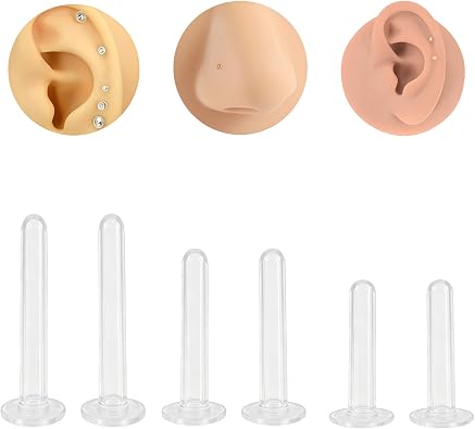 3Pair 14G 16G 18G Glass Piercing Retainers,8-12mm Retainer Glass Clear | Eyebrow Rook Flat Tongue Nose Belly Button Piercing Jewelry,Hypoallergenic, Flexible Retainers Spacers