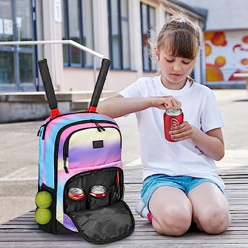 Kids Tennis Bag, Protective Racket Bag With Cooler Pockets, Durable Racquet Backpack With Fence Hook Hold Badminton Pickleball Paddles, Maten Tennis Player Gifts Bags For Girls, Teens, Women, Colorful #TOP7