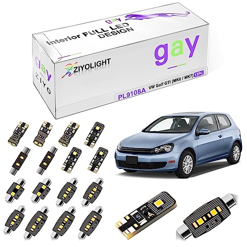 ZIYOLIGHT PL9108A - LED Interior Light Kit Package Replacement for Volkswagen Golf GTI MK6 MK7, Xenon White Dome Light Bulbs Upgrade Error Free (MK6/MK7 2008-2018 (13 Bulbs))