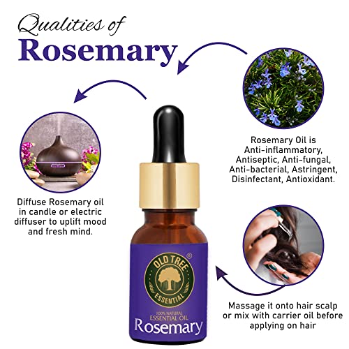 Old Tree Rosemary Essential Oil (30ml) - for Hair Growth for Women & Men - Pure and Natural Oil with Dropper for Skin, Body, Diffuser, Aroma Therapy & Relaxation