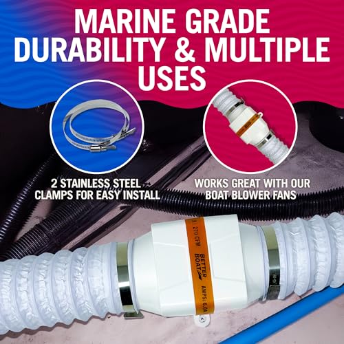 Boat Blower Hose, 4 Inch Marine Exhaust Hose, 10 Ft Flexible PVC Duct for Bilge, Engine Compartment, Galley, Head, or Dryer Vent, White