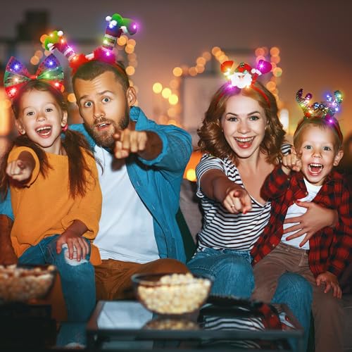 Hovacy TP0006 8 Pcs Light Up Christmas Headband, Led Lights Christmas Head Topper, Santa Hat Reindeer Antler Tree Leprechaun Hat Bow Headpieces Bulk For Adults Kids Xmas Holiday Party Favors Photo Supplies thumb #4