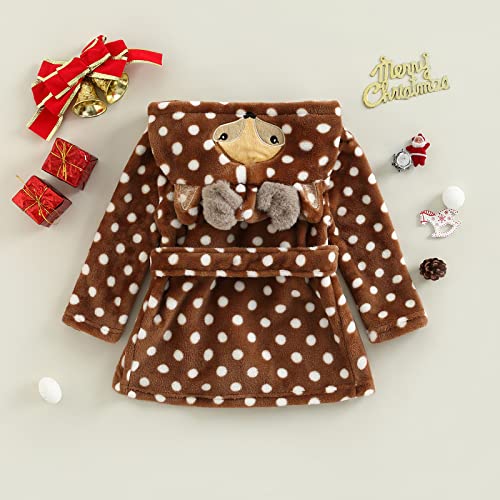 Tempura Kids Girls Boys Christmas Bathrobe Cartoon Elk/Fox Dot Pattern Hooded Long Sleeve Robe Sleepwear Pajamas With Belt (Brown Dot, 18-24 Months) #TOP5