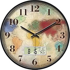 SCOAGE 14 " Silent Non Ticking Vintage Distressed World Map Wall Clock, Battery Operated Analog