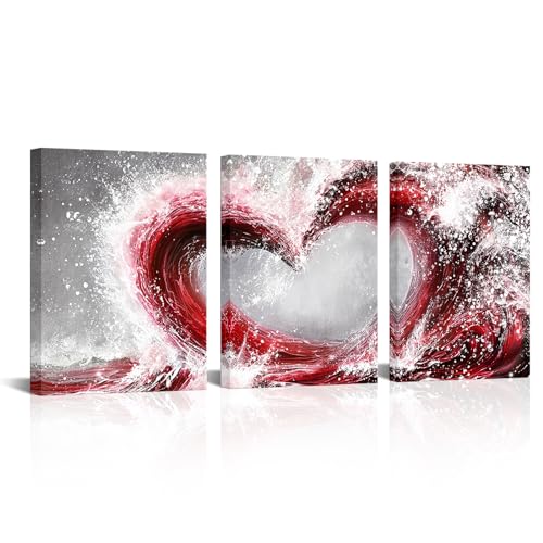 HOMEOART Bedroom Wall Art Ocean Wave Painting Love Sign Wall Decor Framed Artwork Bathroom Bedroom Living Room Decor (Red)