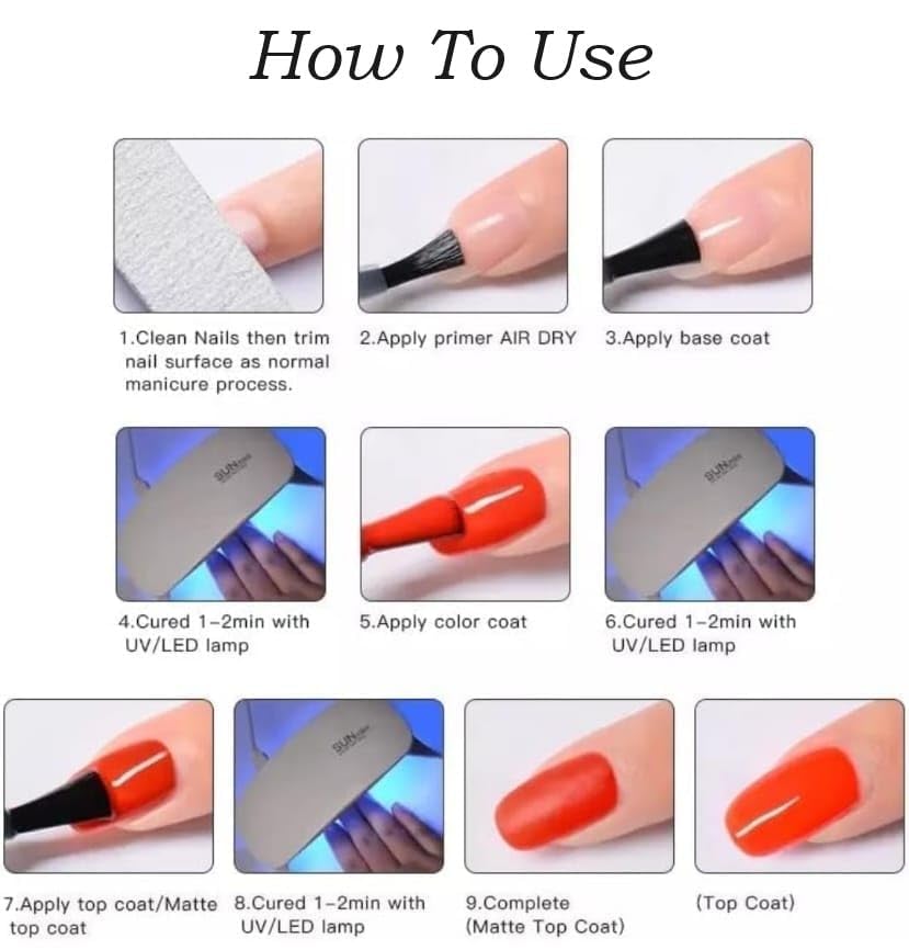 BOZLIN Matte & Glossy Top Coat, Base Coat, Nail Primer for Textured Finish For Acrylic, Poly Gel Nail Extension Or Gel Nail Colour (White, Medium), 15 ml 2